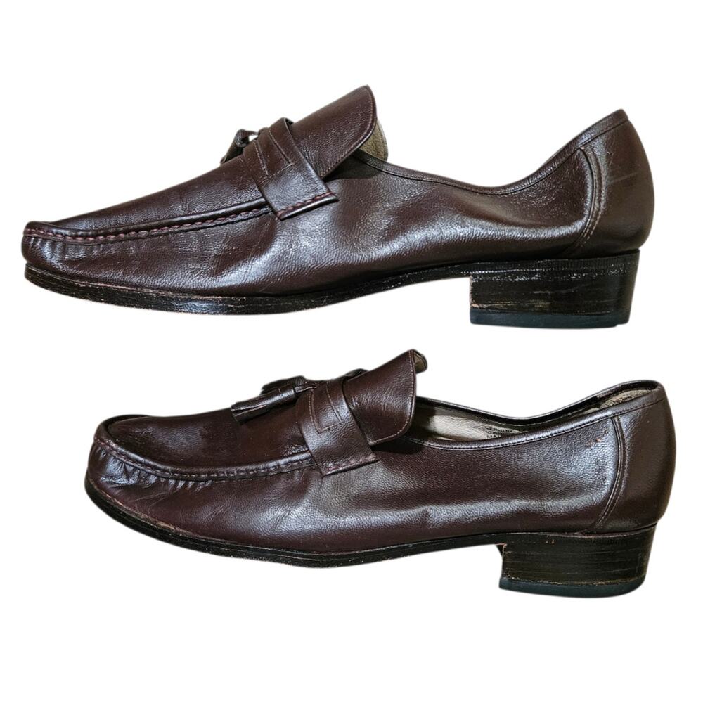 Sunset West Men Vintage Brown Leather Tassel Loafers Size 9.5